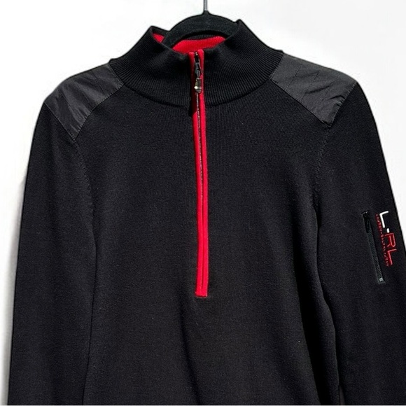 🌻Vintage Lauren Ralph Lauren Black Red 1/2 Zip Mock Neck Pullover Size Large - Picture 8 of 12